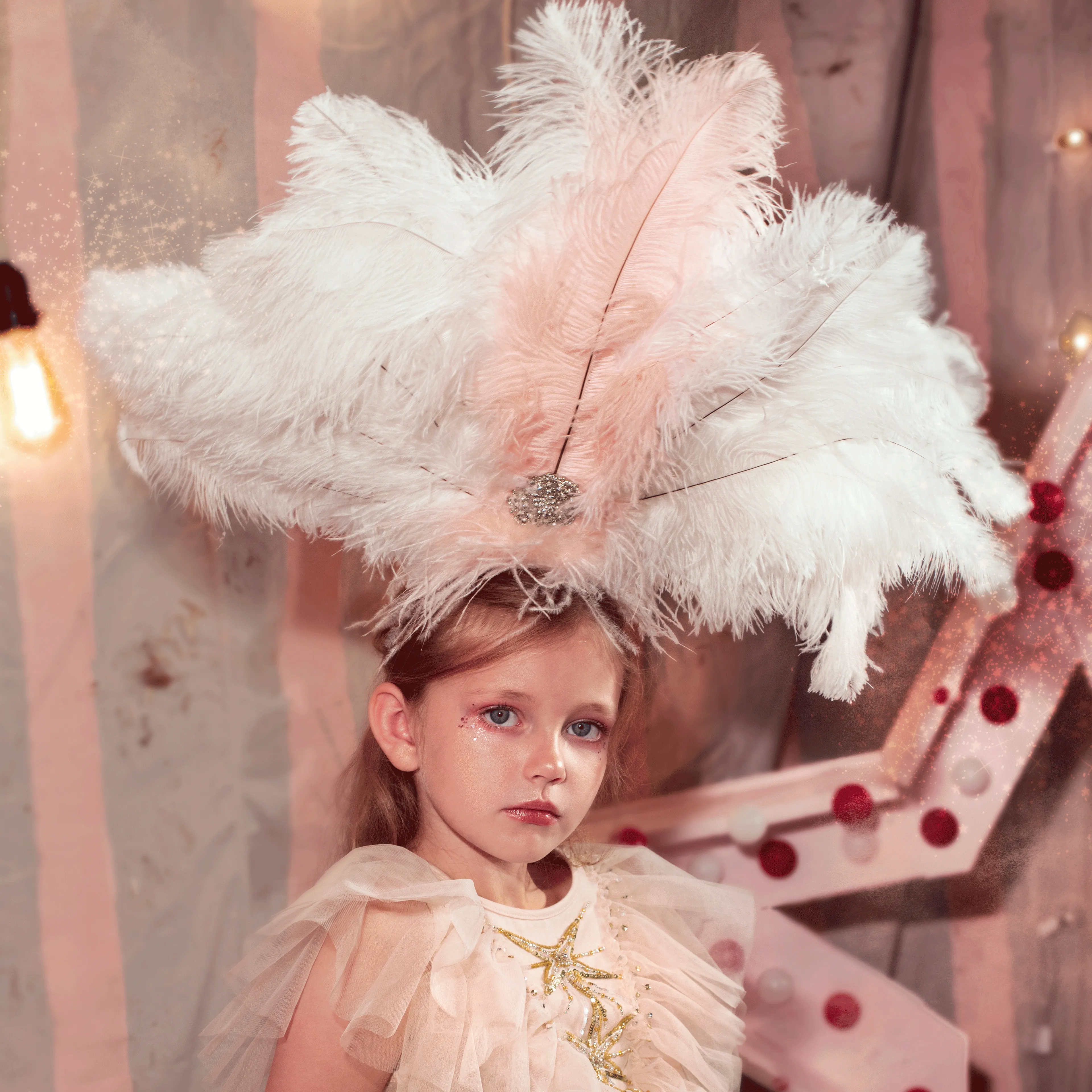 Ostrich Feather Blondine Jewel Rhinestone Showgirl Costume Headpiece