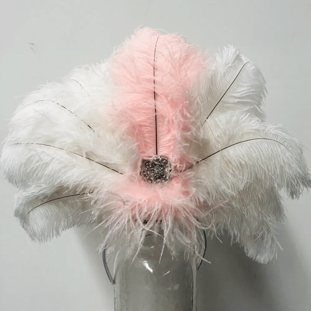 Ostrich Feather Blondine Jewel Rhinestone Showgirl Costume Headpiece