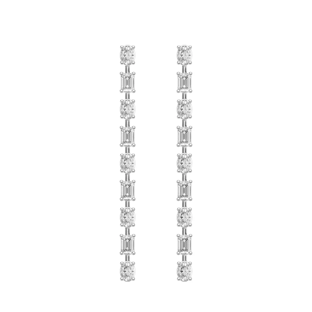 Oval and Emerald Cut Drop Stud Earrings with 1.50ct of Laboratory Grown Diamonds in Platinum and Sterling Silver