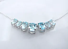 Oval Blue Topaz Sterling Silver Graduated Split Chain Necklace, Boheme