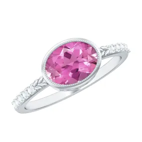 Oval Pink Tourmaline Solitaire Engagement Ring with Diamond