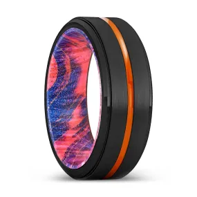 OVERLAND | Blue & Red Wood, Black Tungsten Ring, Orange Groove, Stepped Edge