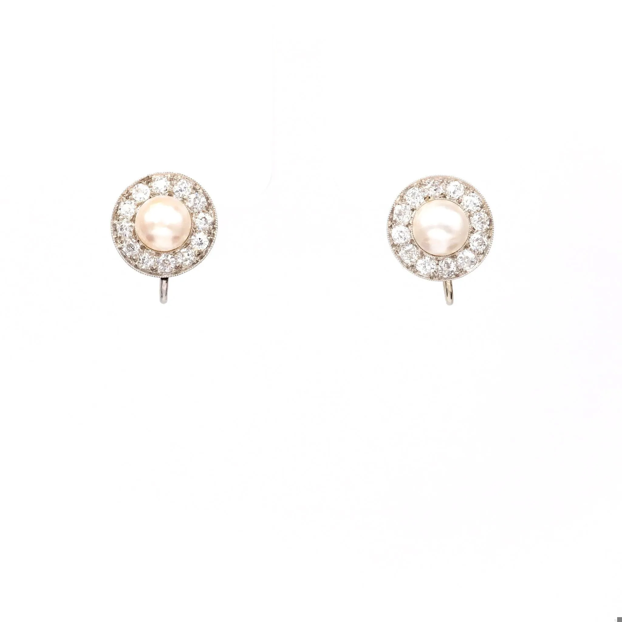 Pair of Art Deco GIA Pearl and Diamond Platinum Earrings