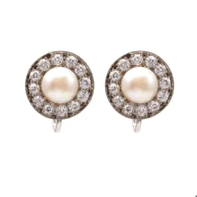 Pair of Art Deco GIA Pearl and Diamond Platinum Earrings