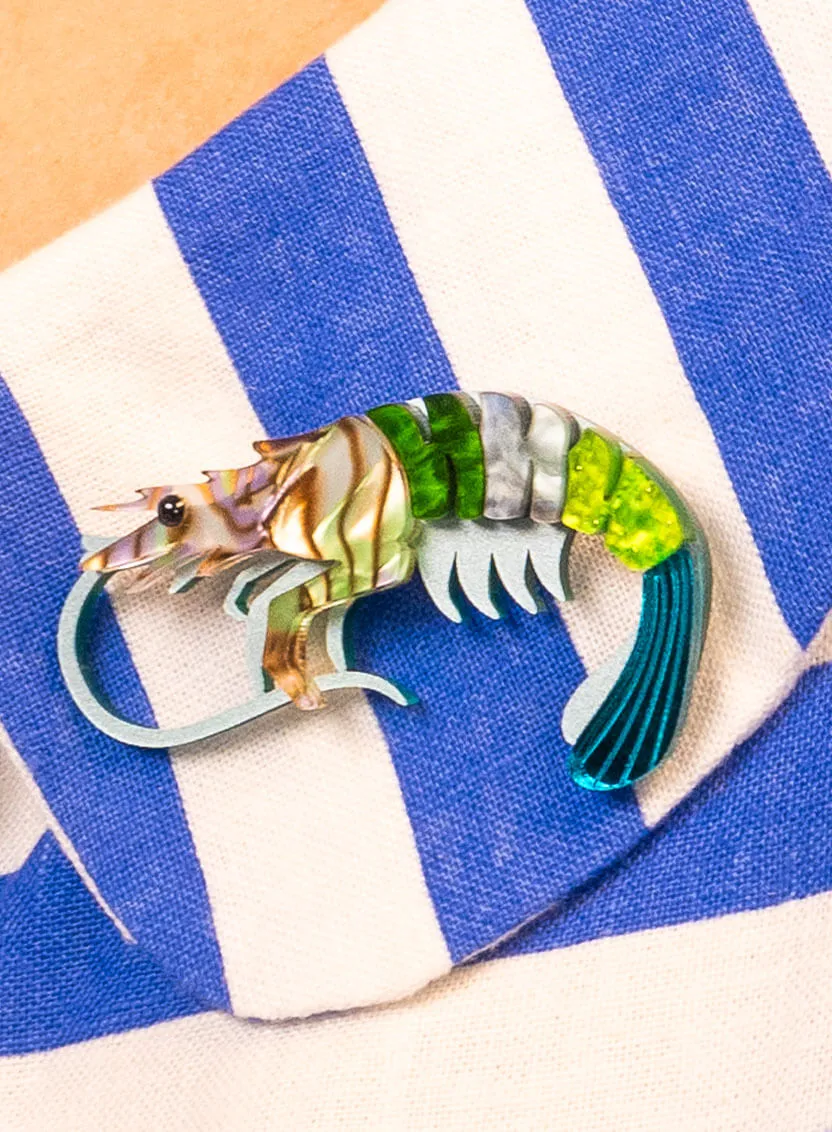 Pearly Prawn Brooch - Green