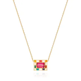 Pink Topaz & Enamel Let's Play Chess Mini Pendant