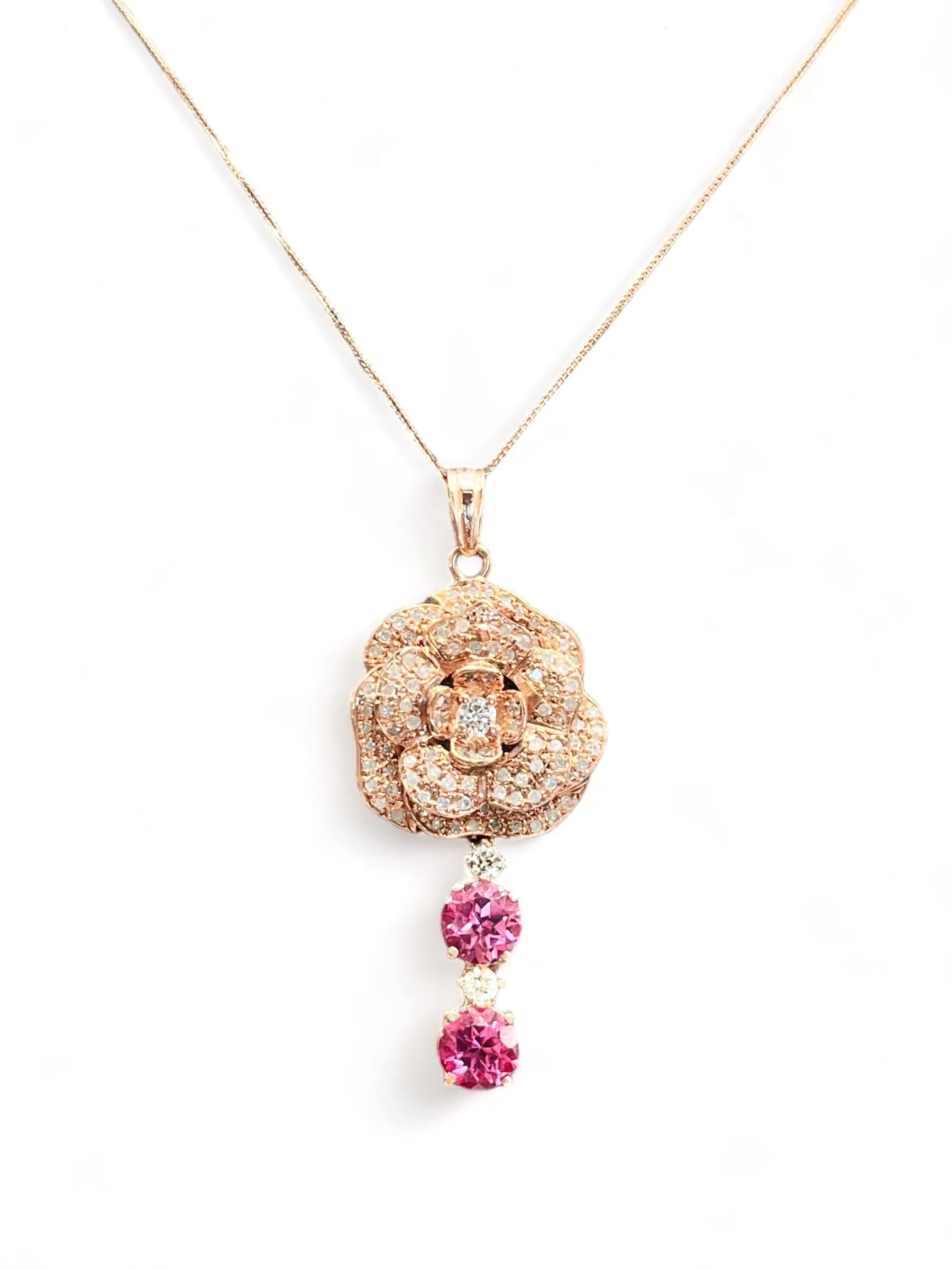 PINK TOPAZ IN YELLOW GOLD SETTING WITH GOLD CHAIN