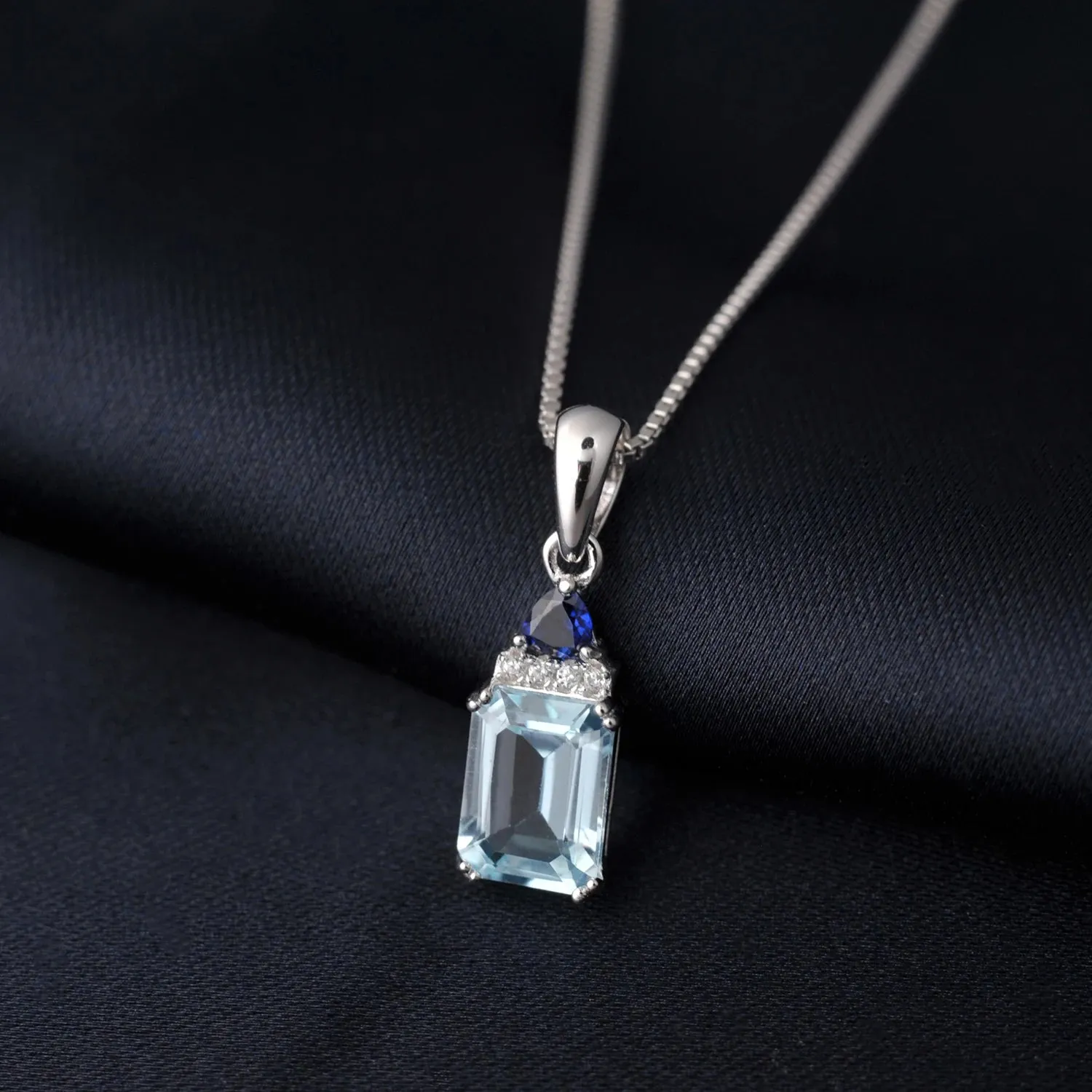 Potiy Emerald Cut Sky Blue Topaz Created Sapphire 925 Sterling Silver Pendant Necklace for Woman Without Chain Daily Jewelry