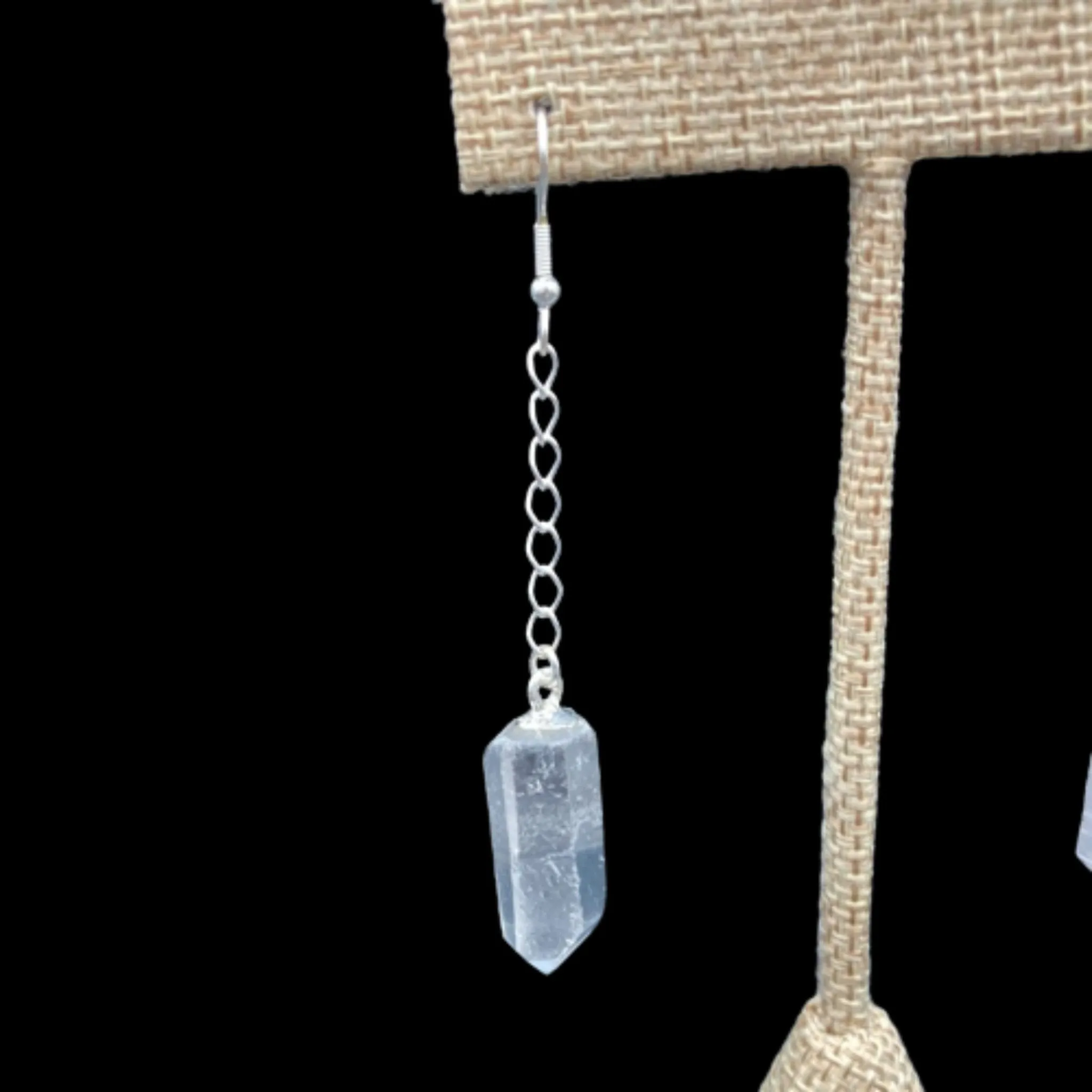 Quartz Crystal Pierced Sterling Silver Earrings French Wire Drop Style Dangle