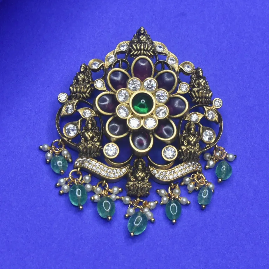 "Goddess Laxmi's Grace: The Exquisite CZ and Kemp Nakshi Pendant from ASP Fashion Jewelry"