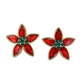 Red and Green Christmas Poinsettia Clip Earring - XE731C