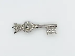 Regal Vintage Rhinestone Crowned Key Brooch