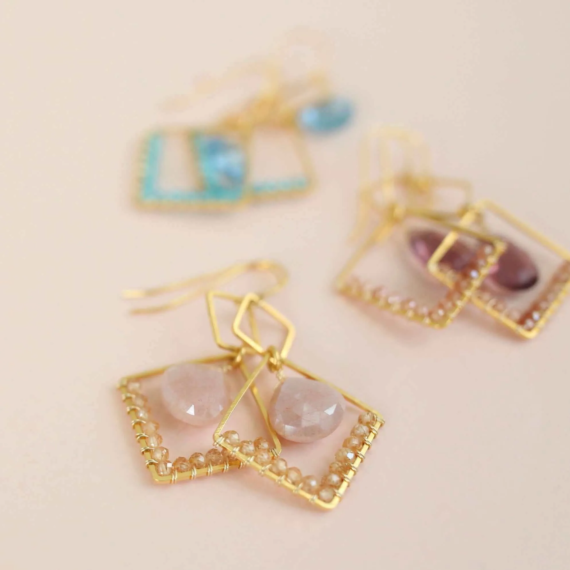 Rhodolite Garnet Geometric Earrings