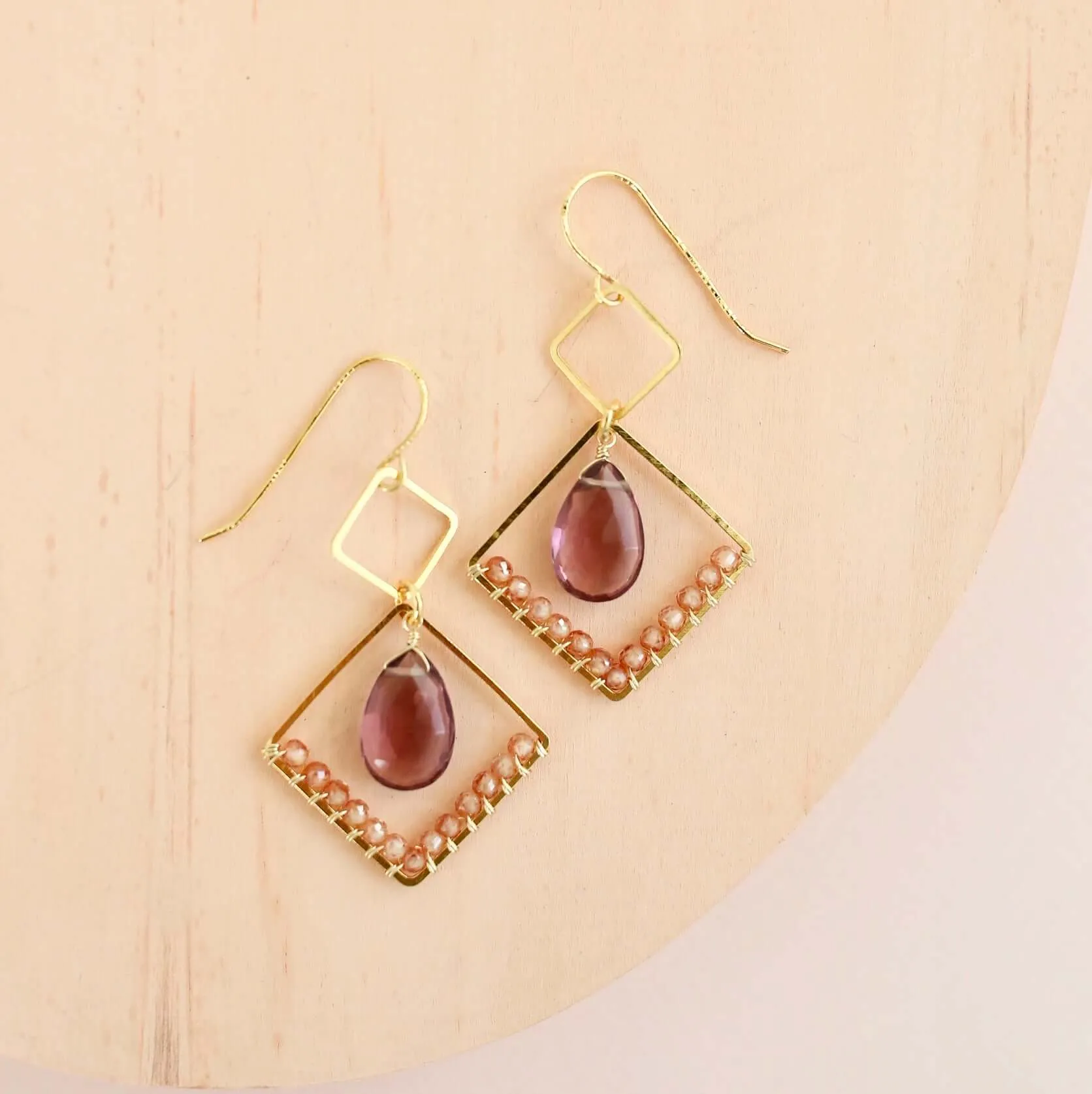 Rhodolite Garnet Geometric Earrings