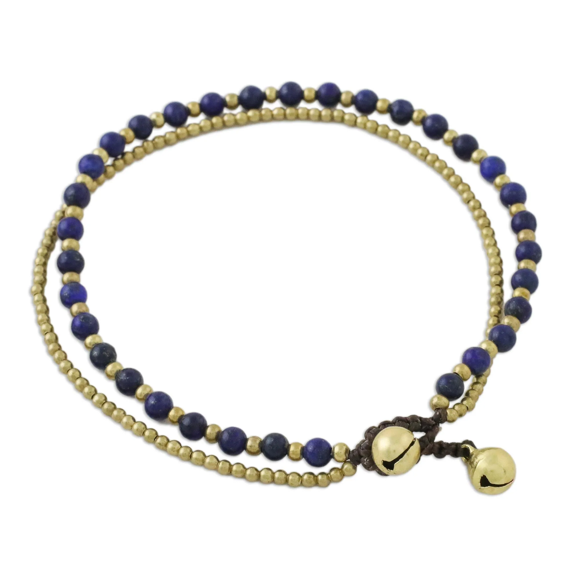 Ringing Beauty Lapis Lazuli and Brass Beaded Anklet from Thailand