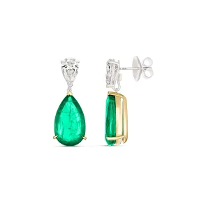 Riviera Cannes Pear Cut Emerald and Diamond Drop Earrings