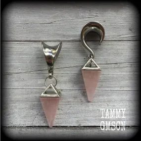 Rose quartz gauged earrings-Gemstone ear weights