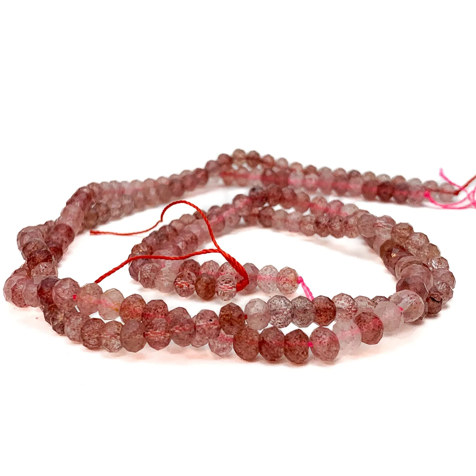 Rose Strawberry Quartz 5.5mm Faceted Rondelles Bead Strand