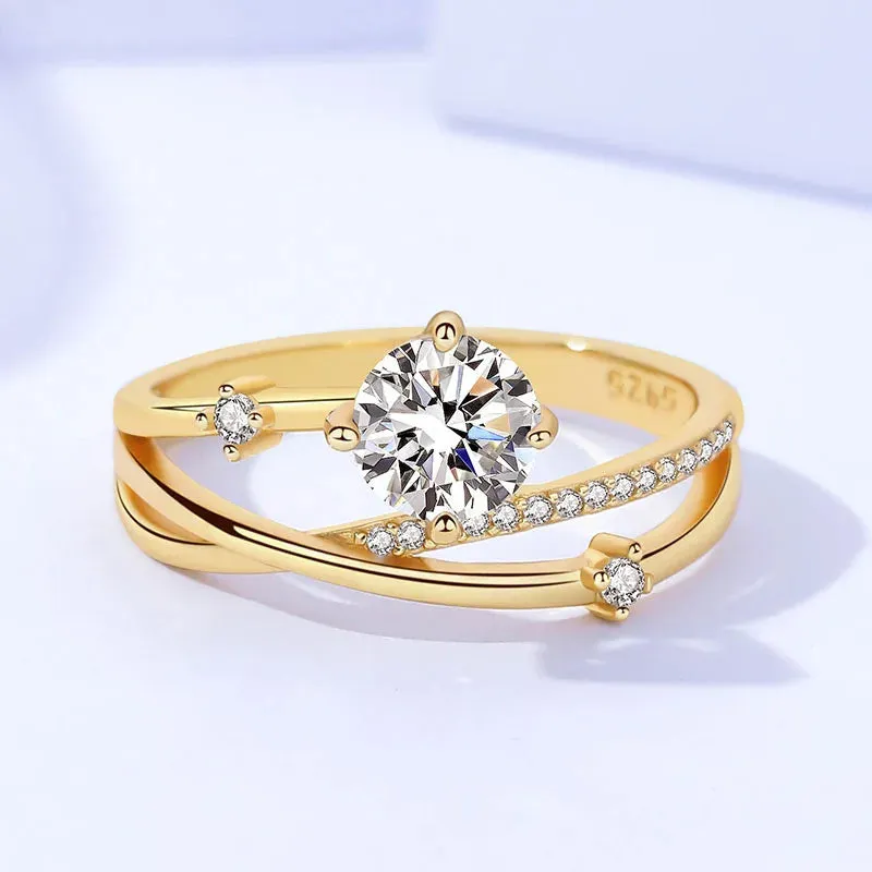 Round Cut 0.8 Carat Moissanite Ring 925 Sterling Silver Yellow Color Woman Engagement Gift