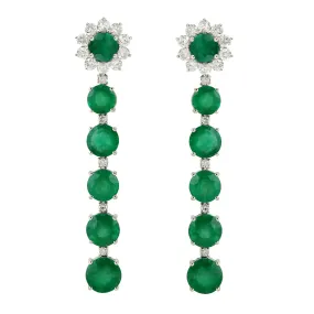 Round Emerald Pave Natural Diamond Bridal Drop Danglers In 18k White Gold Jewelry