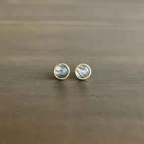 Round Tourmilated Quartz Stud Earrings