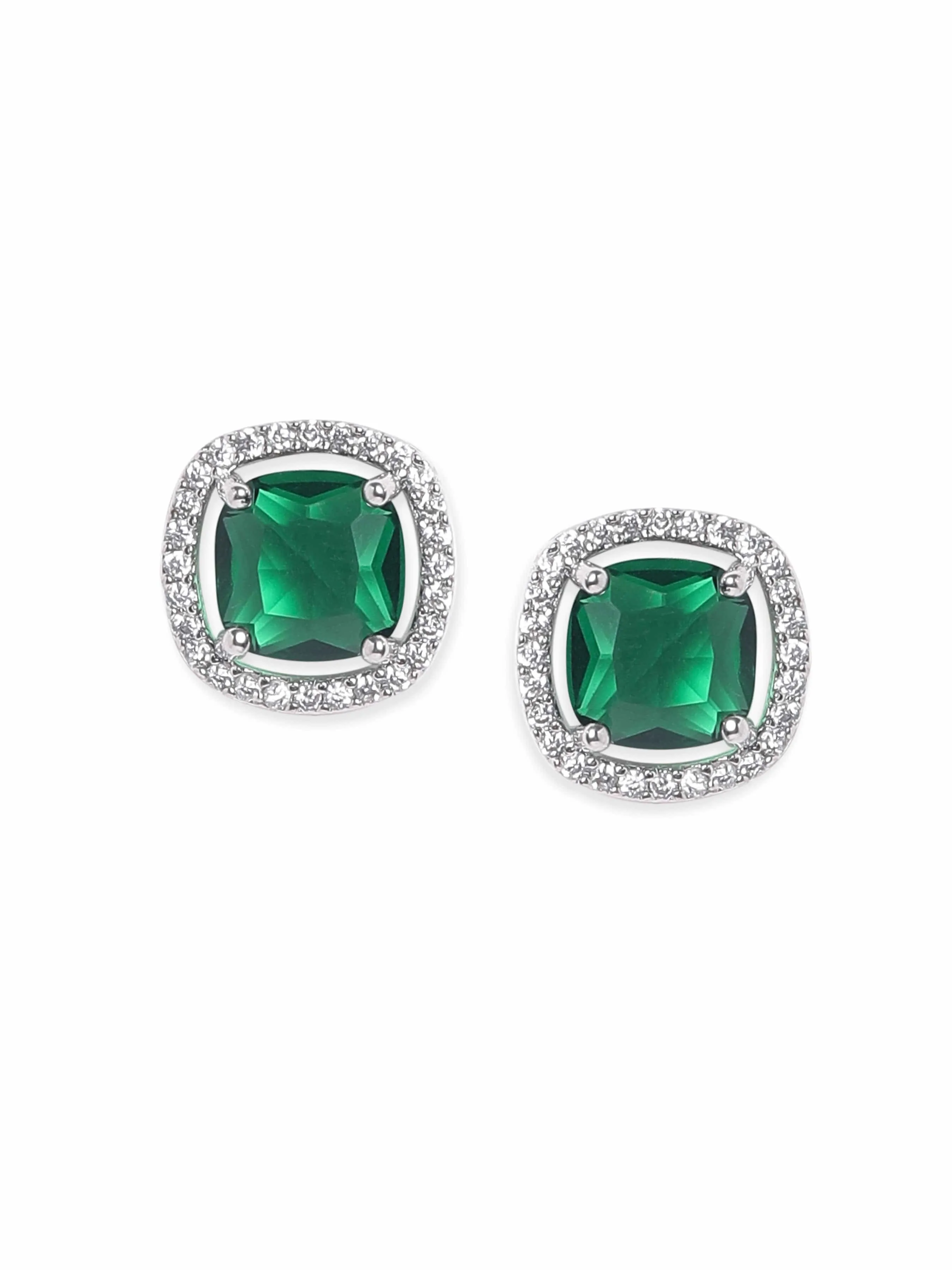 Rubans Rhodium plated Emerald green Zirconia stud Earring