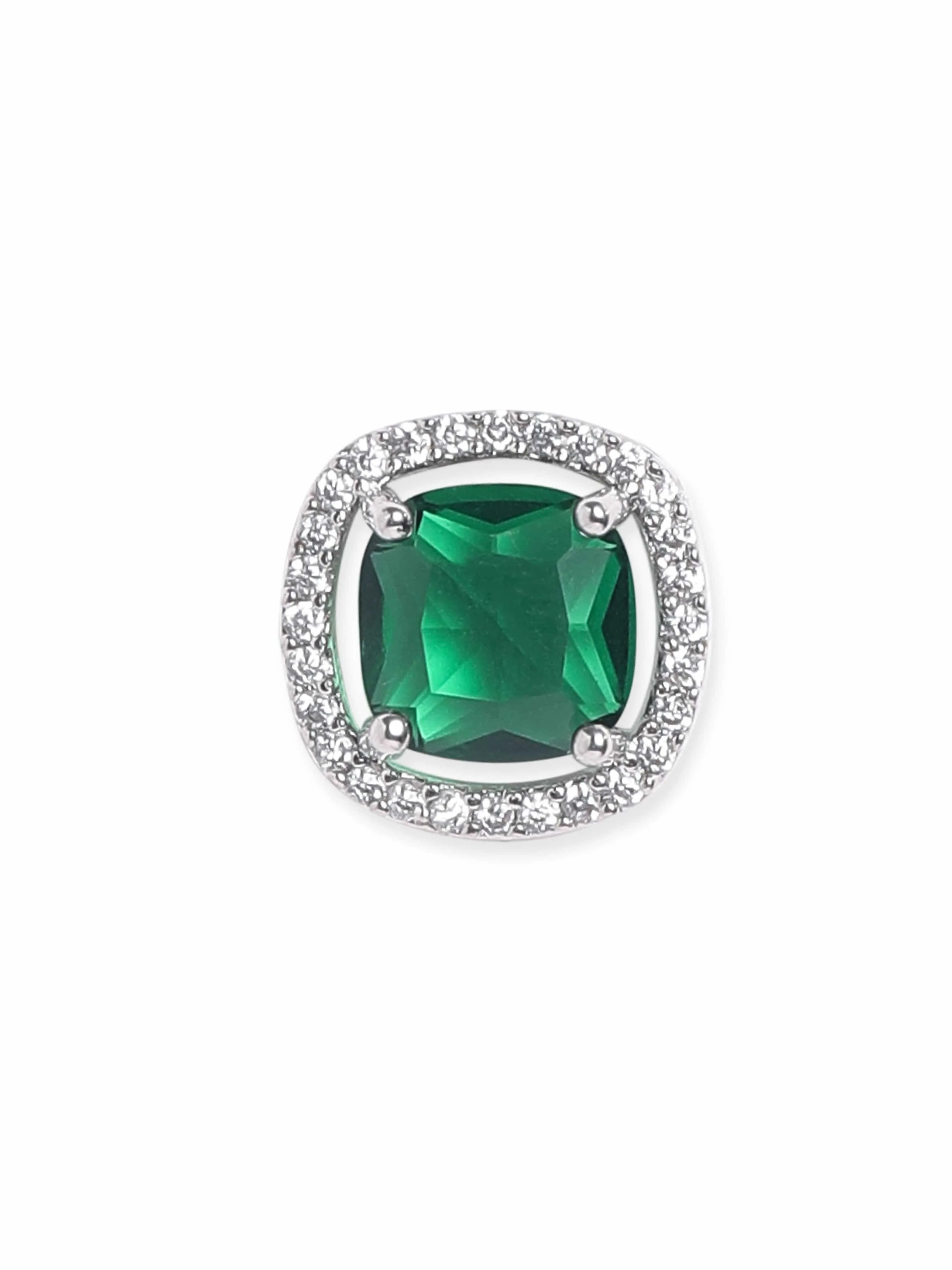 Rubans Rhodium plated Emerald green Zirconia stud Earring