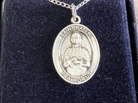 Saint Kateri Silver Pendant With 18 Inch Silver Curb Chain Religious