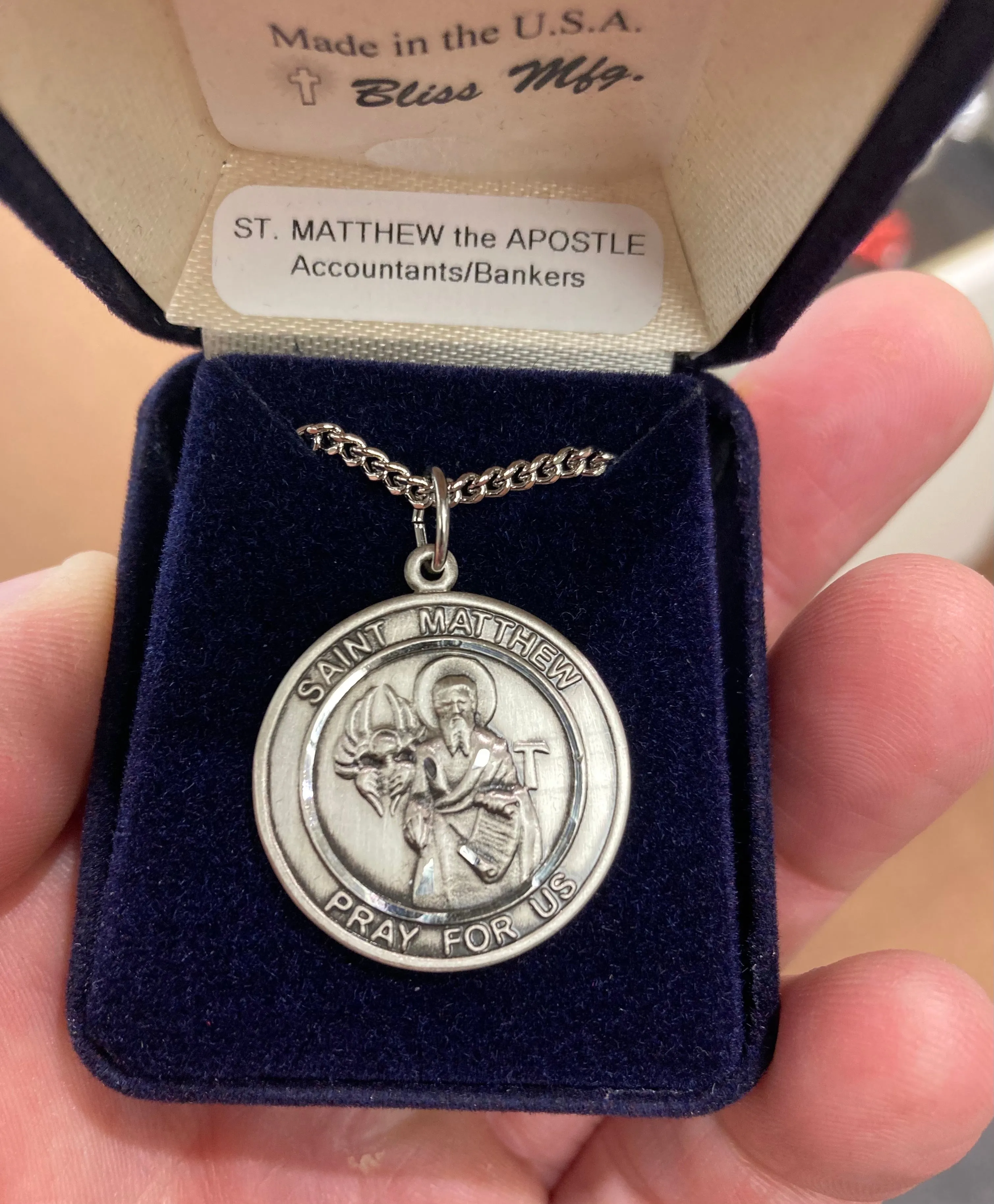 Saint Matthew Silver Pendant With 24 Inch Silver Chain Religious