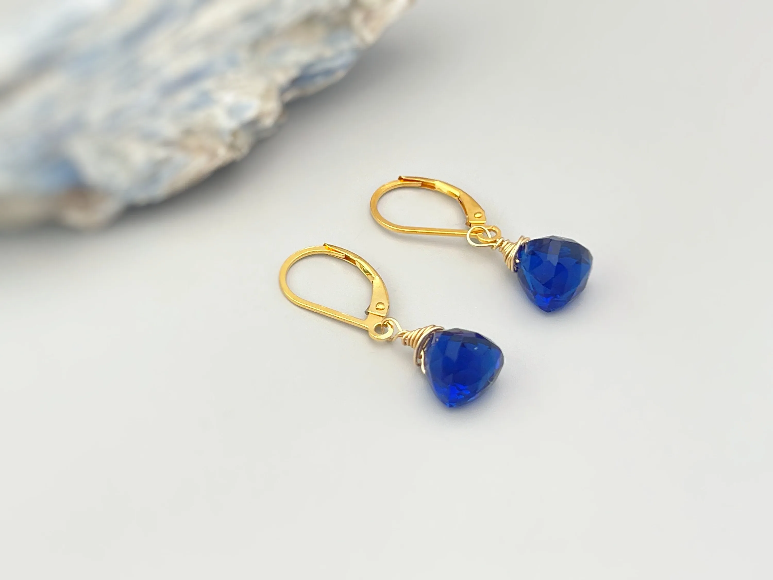 Sapphire Blue Quartz dangle earrings sterling silver, gold rose gold