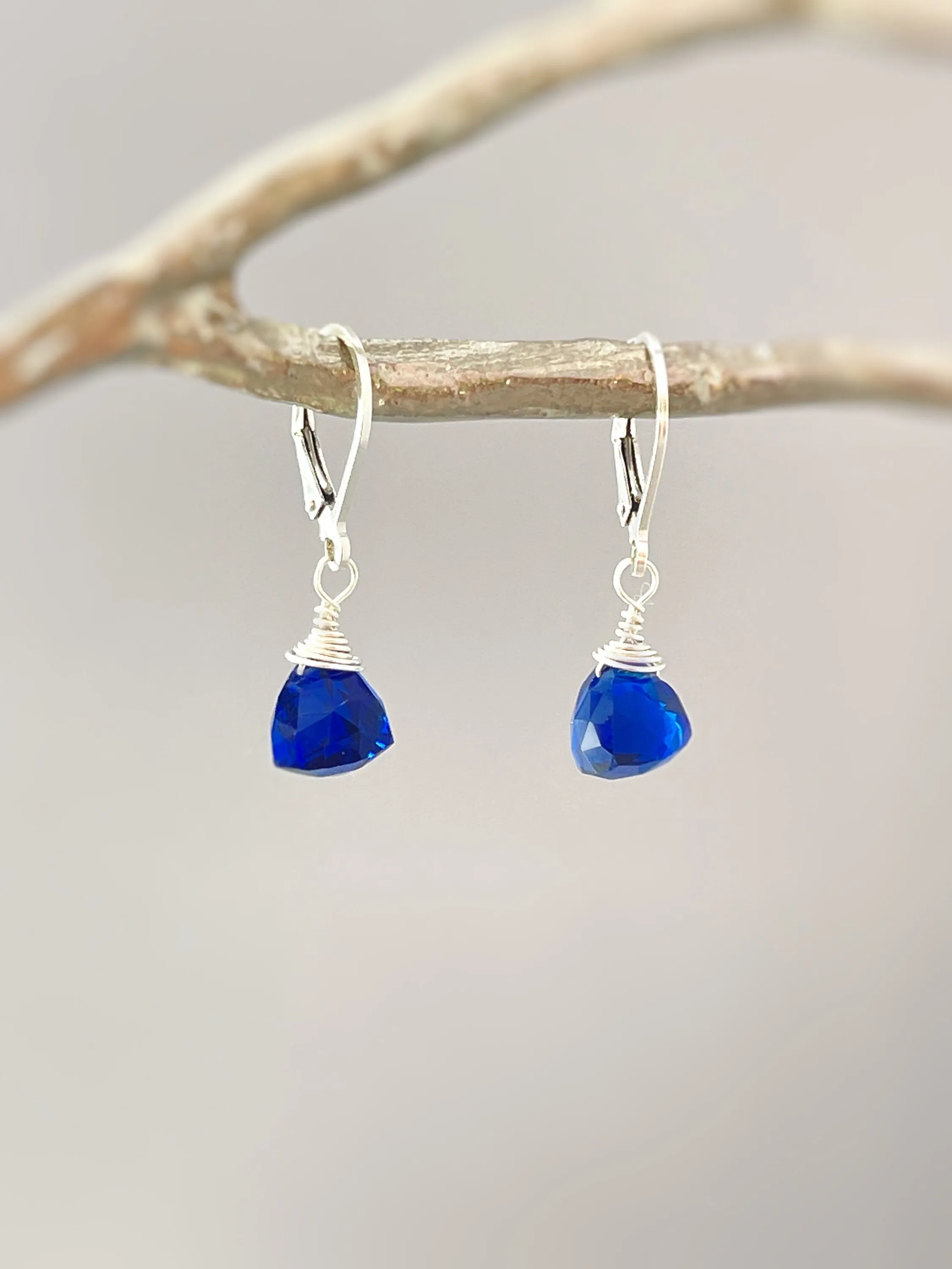 Sapphire Blue Quartz dangle earrings sterling silver, gold rose gold