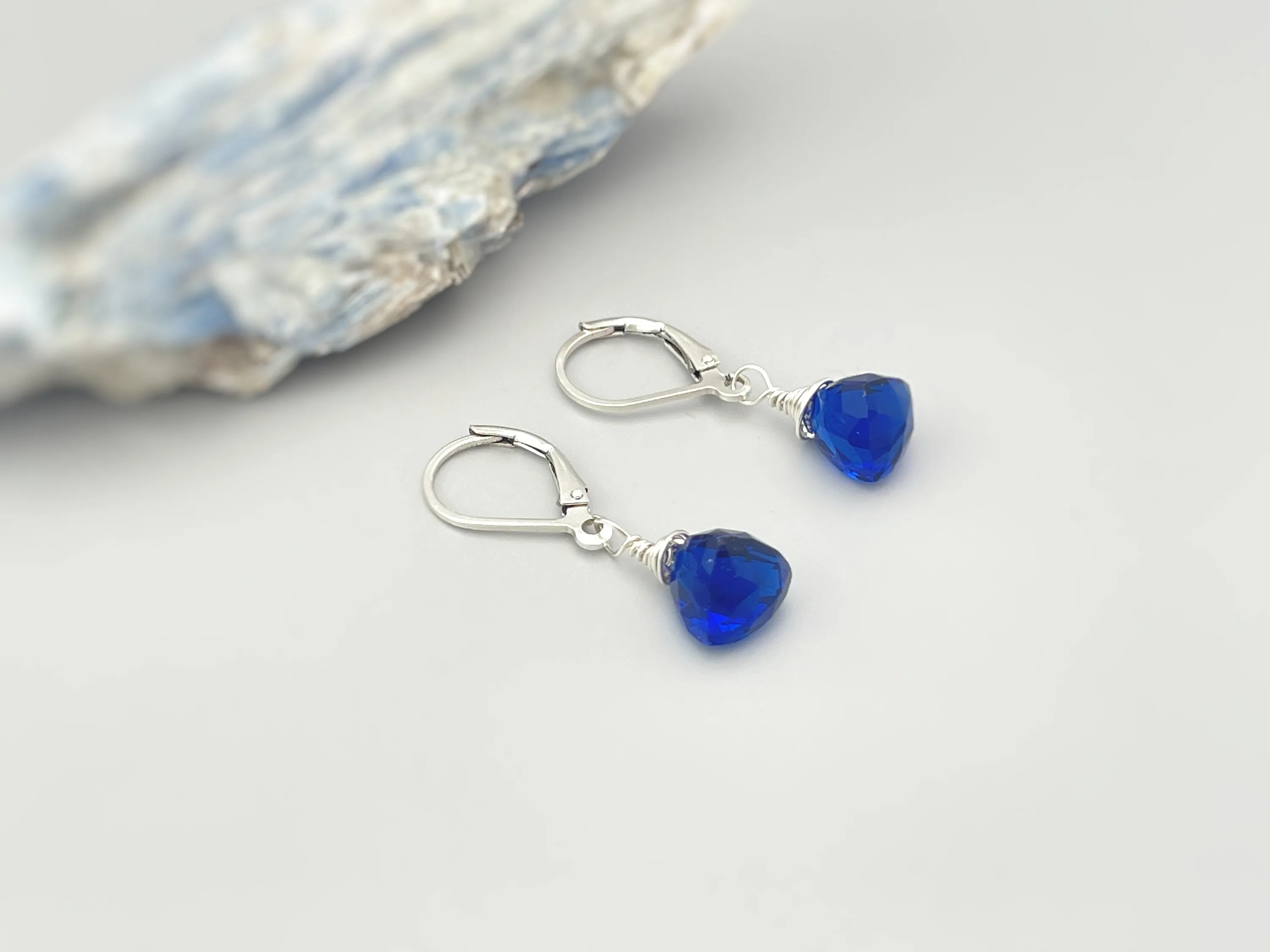 Sapphire Blue Quartz dangle earrings sterling silver, gold rose gold