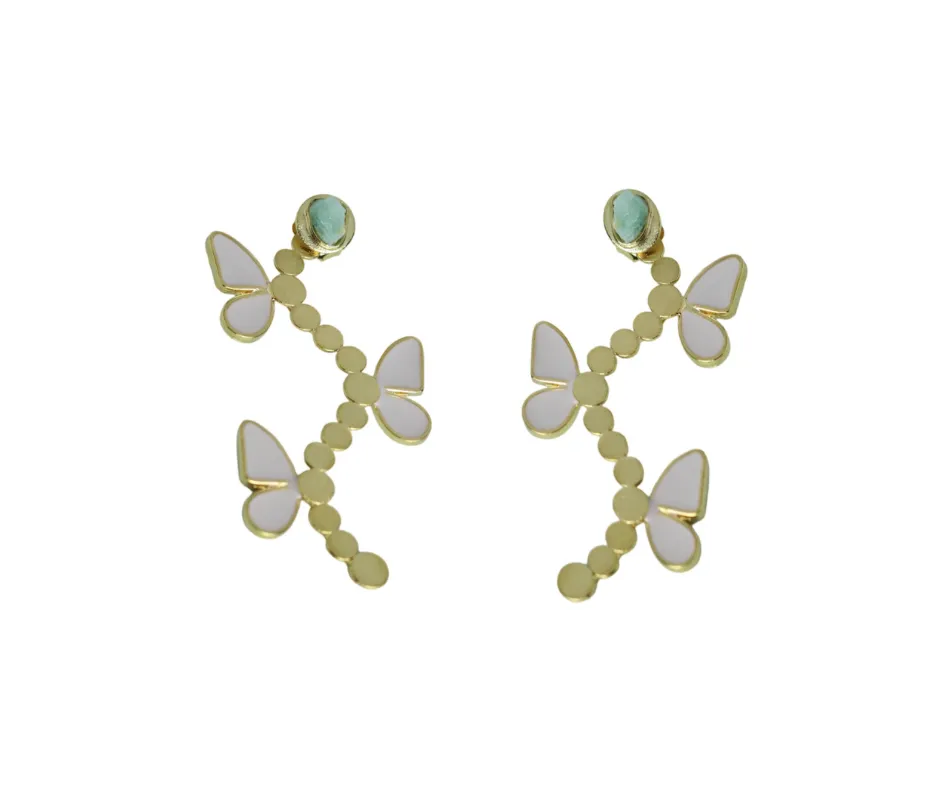 Sara Butterfly Collection Colombian Raw Emerald & 24k Gold Plated 2 In 1 Earrings