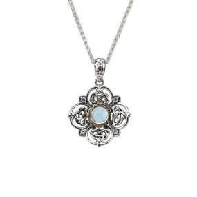 Silver and 10k Gold Celestial Small Pendant - Sky Blue Topaz & Cubic Zirconia.