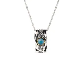 Silver And 10k Gold Rocks 'n Rivers Pendant -  Round London Blue Topaz