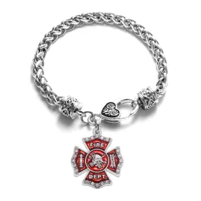 Silver Firefighter Badge Charm Braided Bracelet