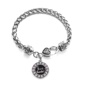 Silver Give Thanks Circle Charm Braided Bracelet