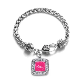 Silver Heart Best Square Charm Braided Bracelet