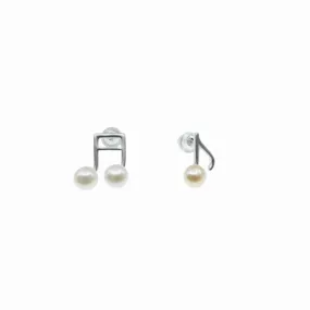 Silver Musical Notes Ammestry Pearl Stud Earrings