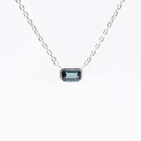 Silver Octagon Shaped Blue Topaz Necklace