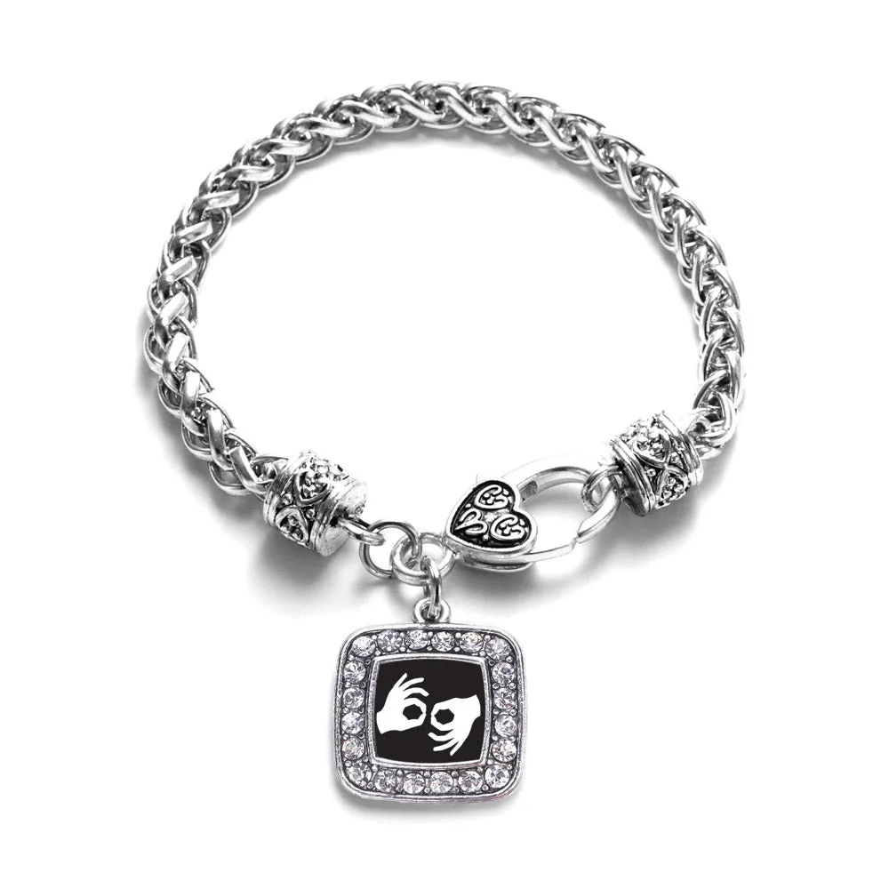 Silver Sign Language Interpreter Square Charm Braided Bracelet