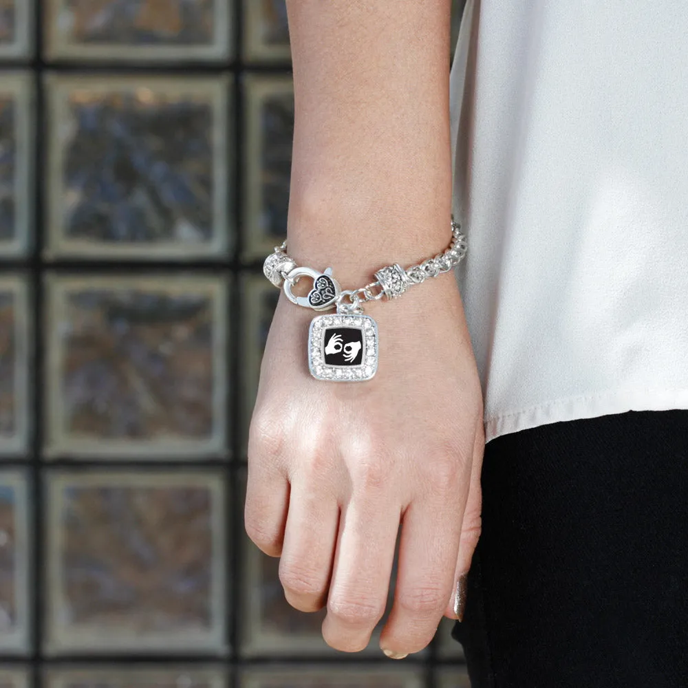 Silver Sign Language Interpreter Square Charm Braided Bracelet