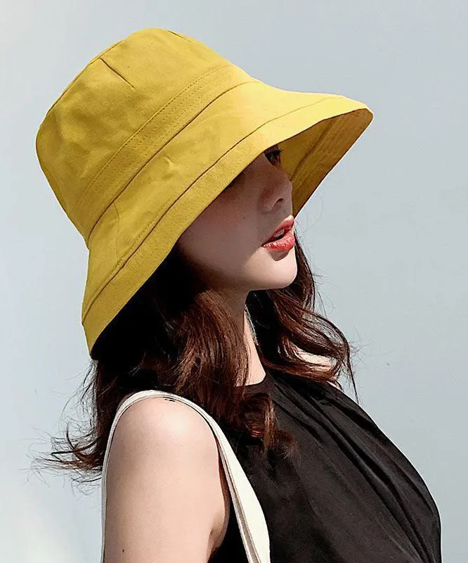 Simple Black Oversized Patchwork Cotton Bucket Hat