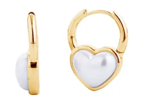 SJE310556 14K Dipped Pearl Heart Huggie Earrings