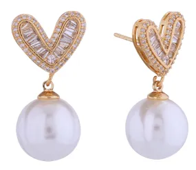 SJE311143 14K Pearl Heart Pendant Drop Earrings