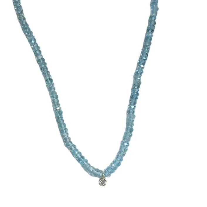 Sky Blue Topaz & Lab Diamond Beaded Necklace