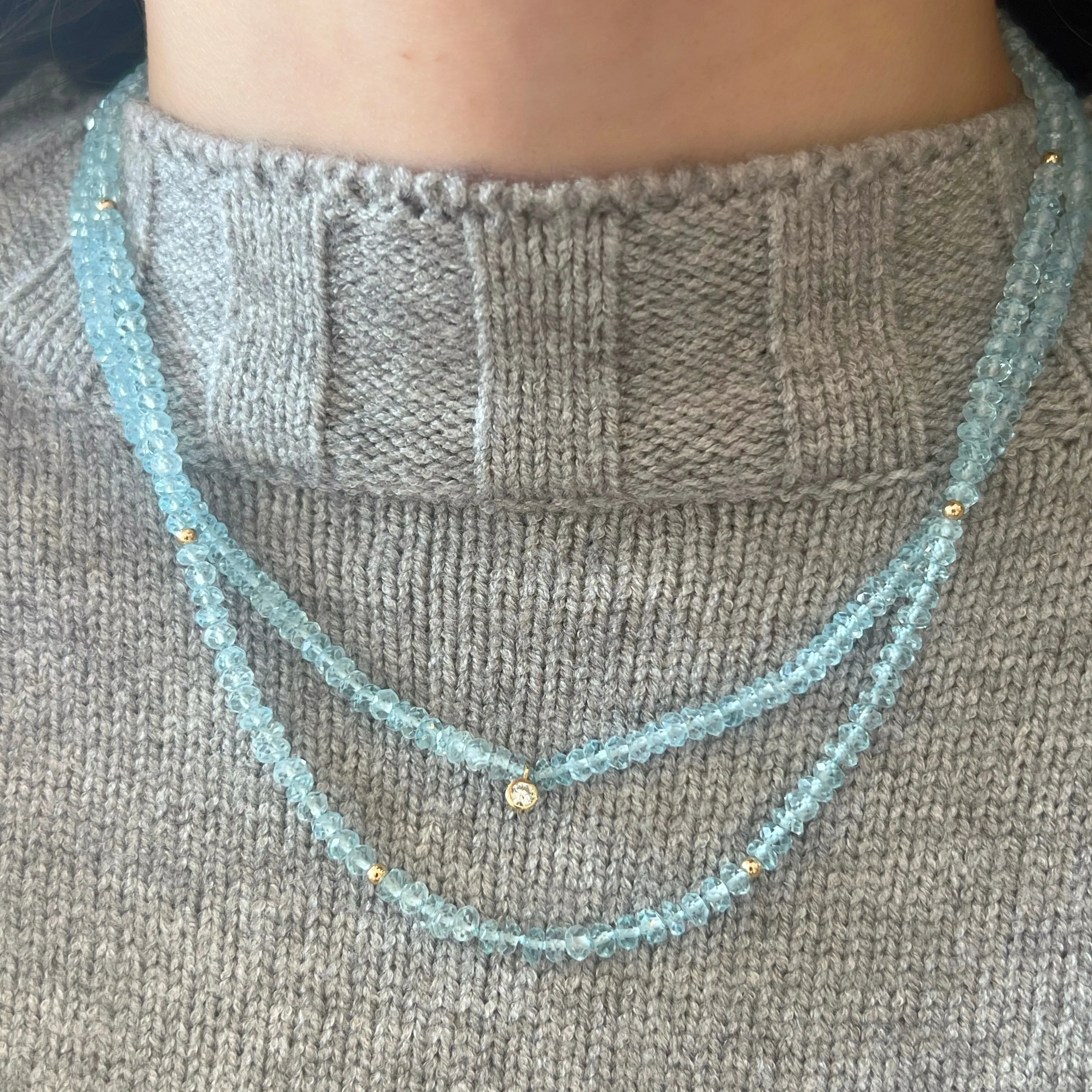 Sky Blue Topaz & Lab Diamond Beaded Necklace