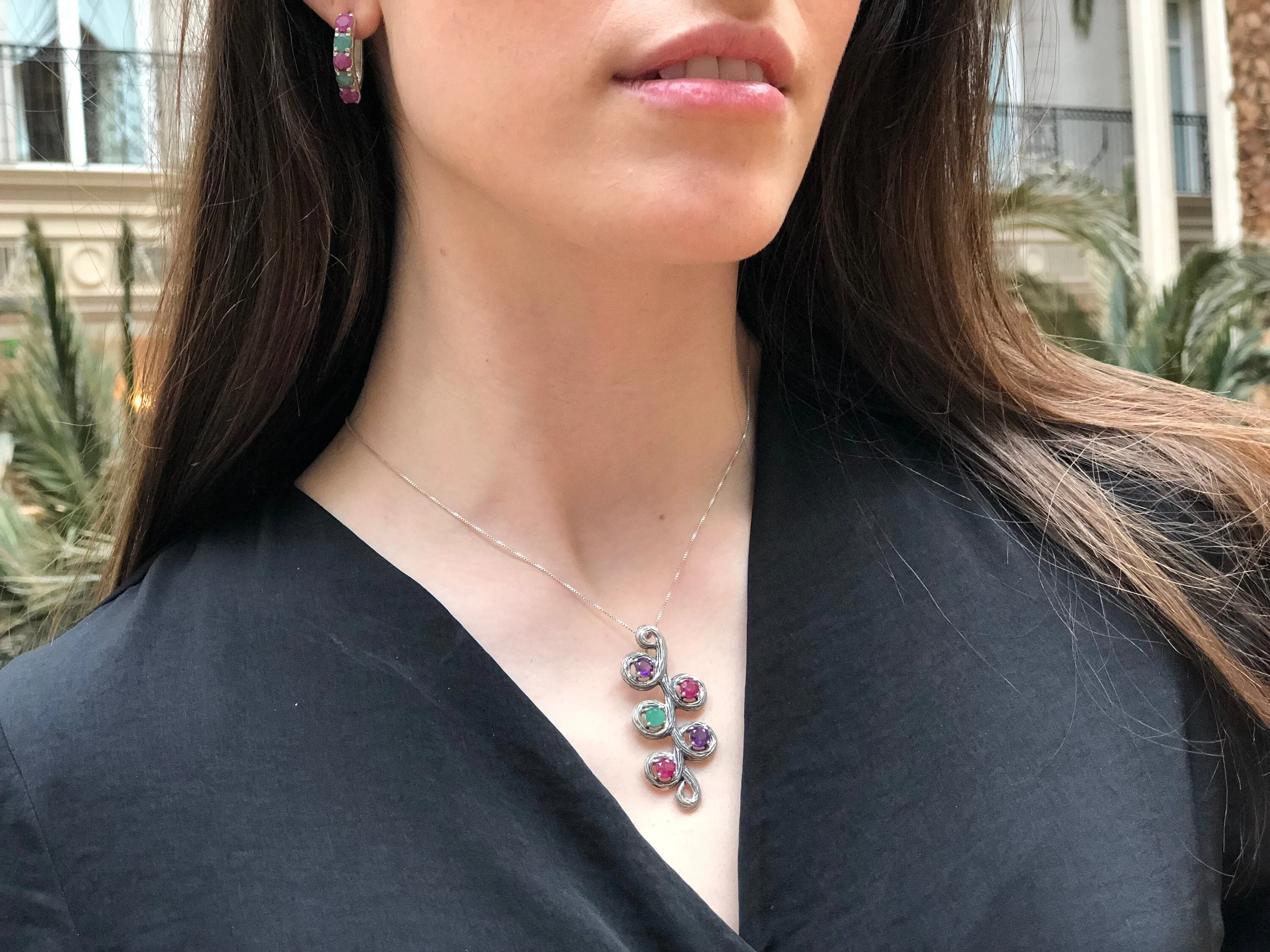 Smoky Topaz Necklace - Colorful Branch Pendant - Statement Leaf Necklace