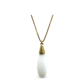 Smooth Long Pear Shape Semi Precious Necklace: Milky Qtz (NGCP79MQZ)