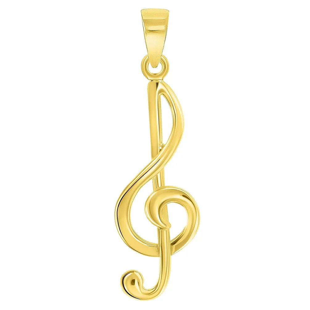 Solid 14k Yellow Gold G Clef Musical Symbol Charm Music Note Pendant with Cuban Curb Chain Necklace